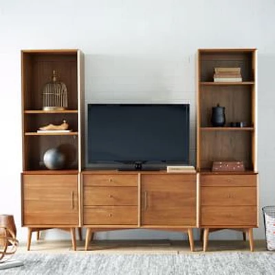 Mid Century (40") Media + 1Dr Base W/Nrrw Open Htch + 3Drwr Base W/Nrrw Open Htch Set, Acorn