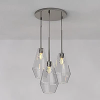 Sculptural 3 Light Chandelier Antique Brass Clear Glass Geo  (8")