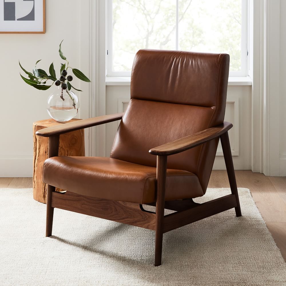 Mid-Century Show Wood High-Back Leather Chair