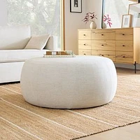 Cobble Large Round Ottoman, Poly, Twill, Sand,