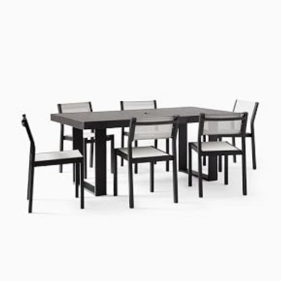 Portside Outdoor Dining Set: Portside Aluminum Outdoor 72 in Rectangle Dining Table, Dark Bronze + Portside Aluminum Outdoor Set of 2 Textilene Dining Chair, Dark Bronze