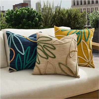 Outdoor Linework Floral Pillow, 20x20, Sand