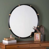 Round Rattan Wall Mirror, Black, 33.5" Diam