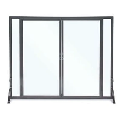 Full Height Glass Door Fireplace Screen, Black, 39x31