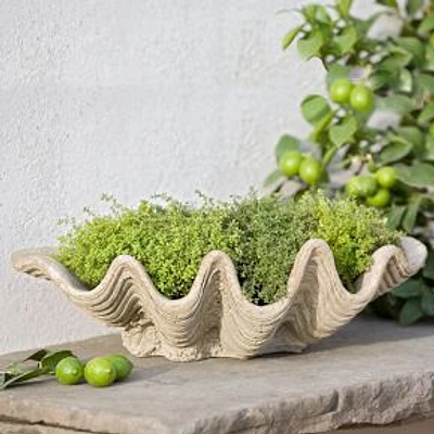 Wave Stone Indoor/Outdoor Bowl Planter, 21.5"W x 12.5"D x 6"H