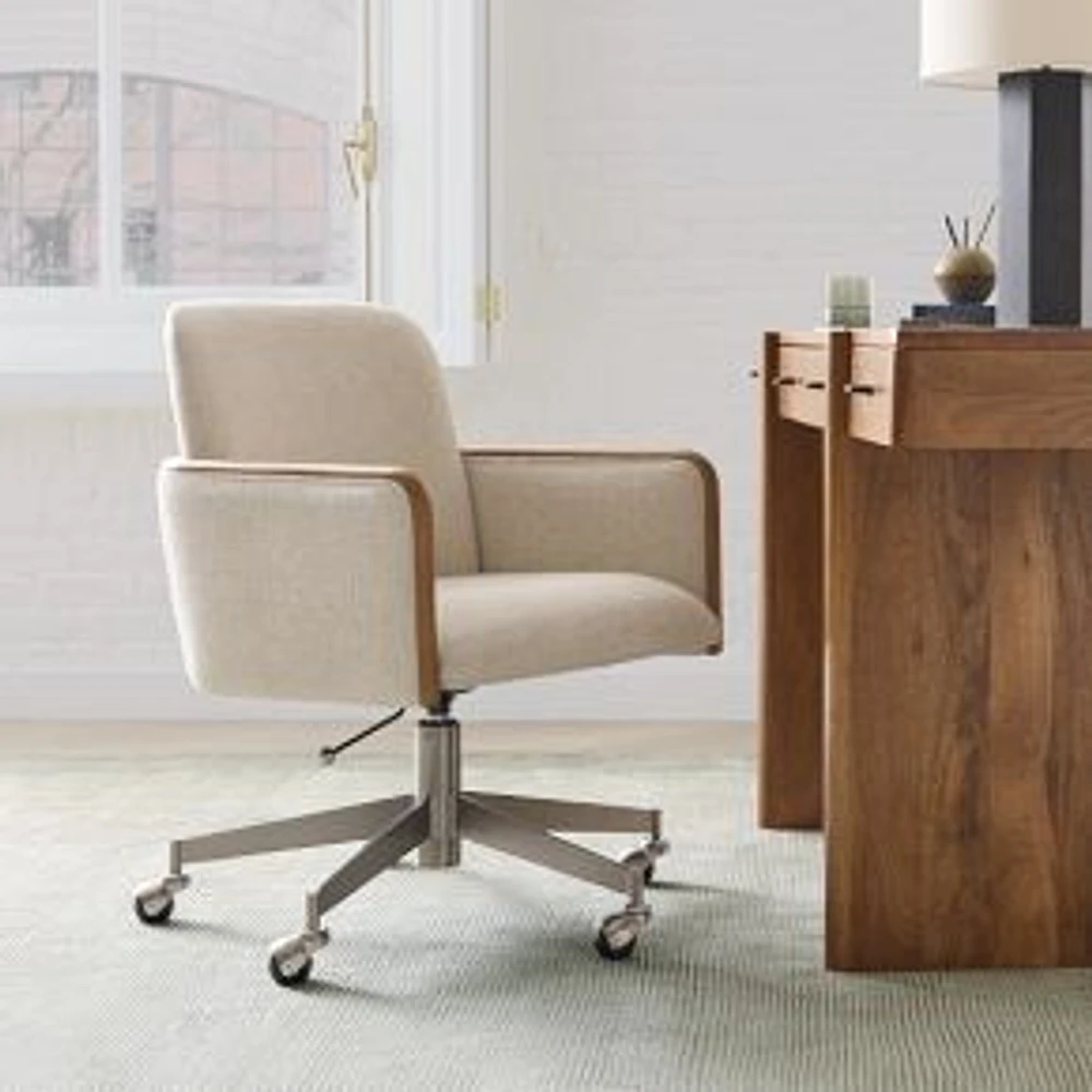 Show Wood Office Chair, Deco Weave, Sand, Acorn, Brushed Stainless Steel