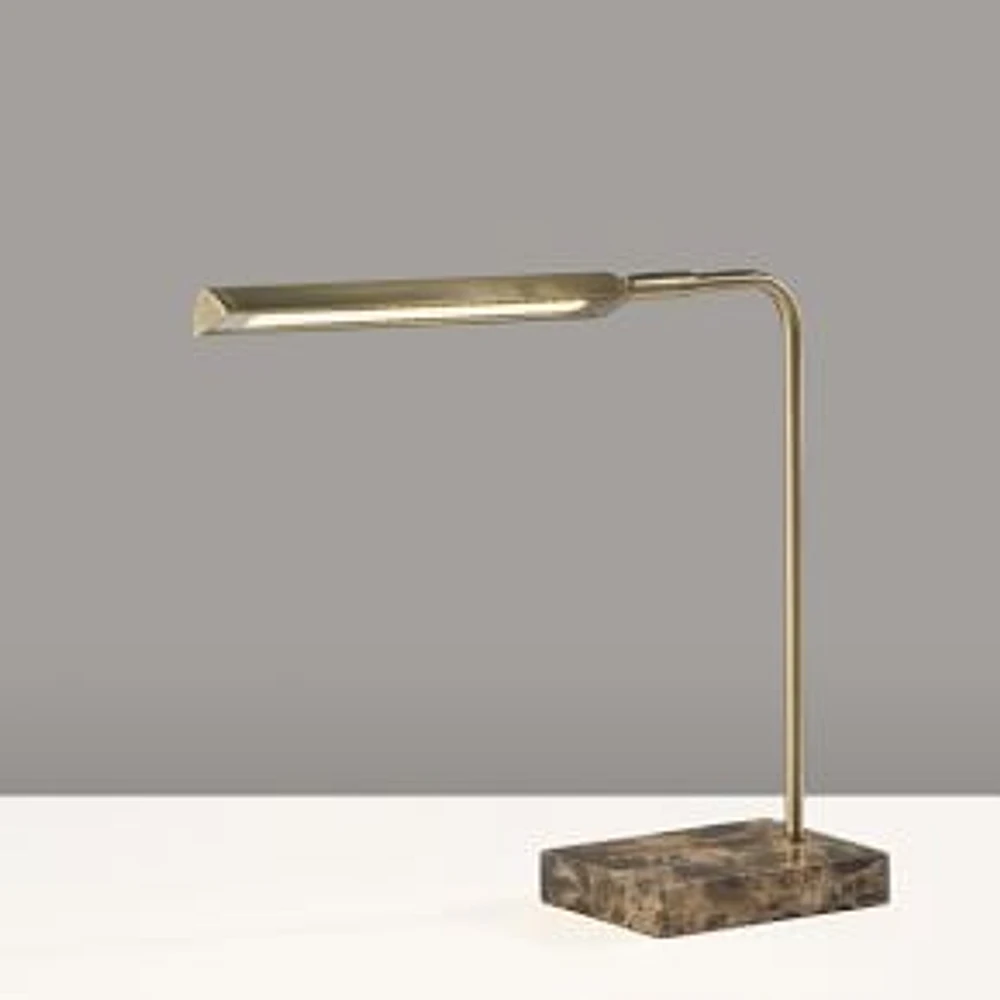 Task Marble LED Desk Lamp, Antique Brass & Brown Marble