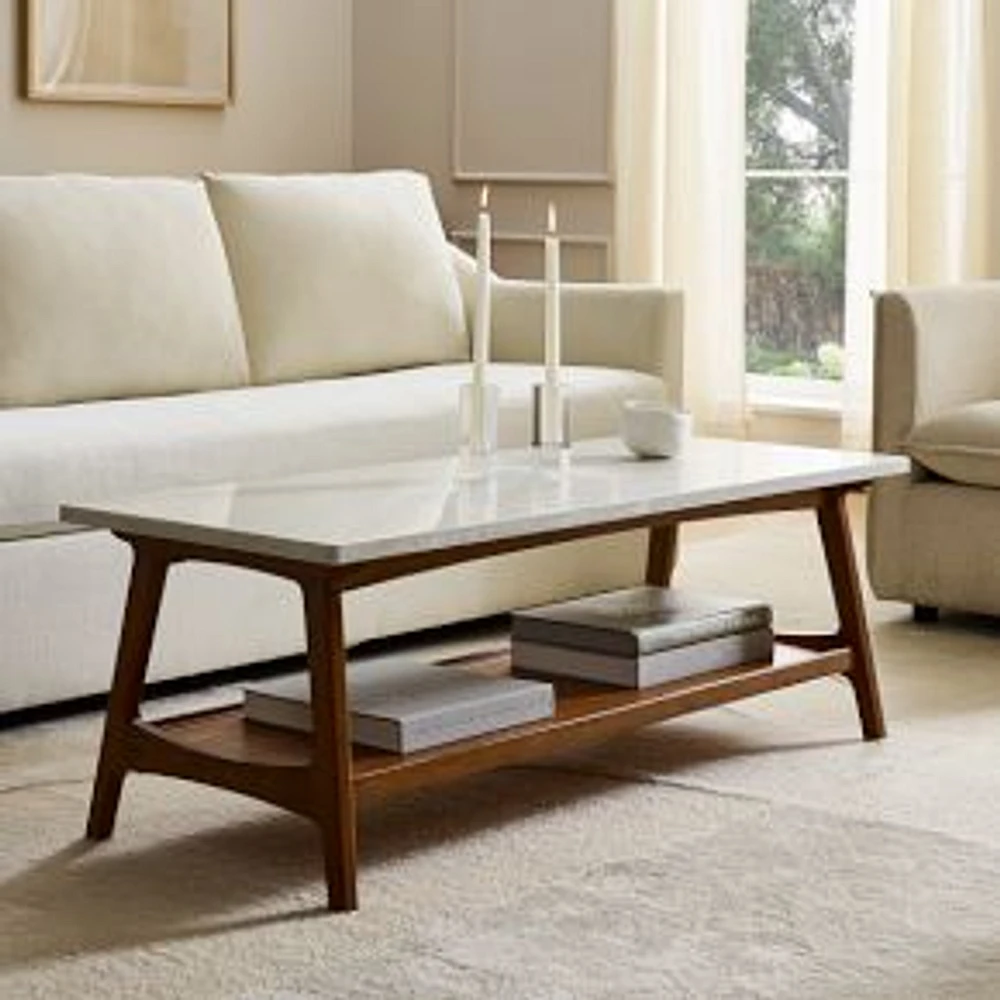 Reeve Mid-Century 48" Rectangle Coffee Table, Marble, Acorn