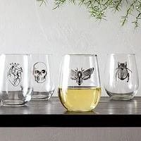 Spooky Stemless Wine Glassware Set Of 4 Silver