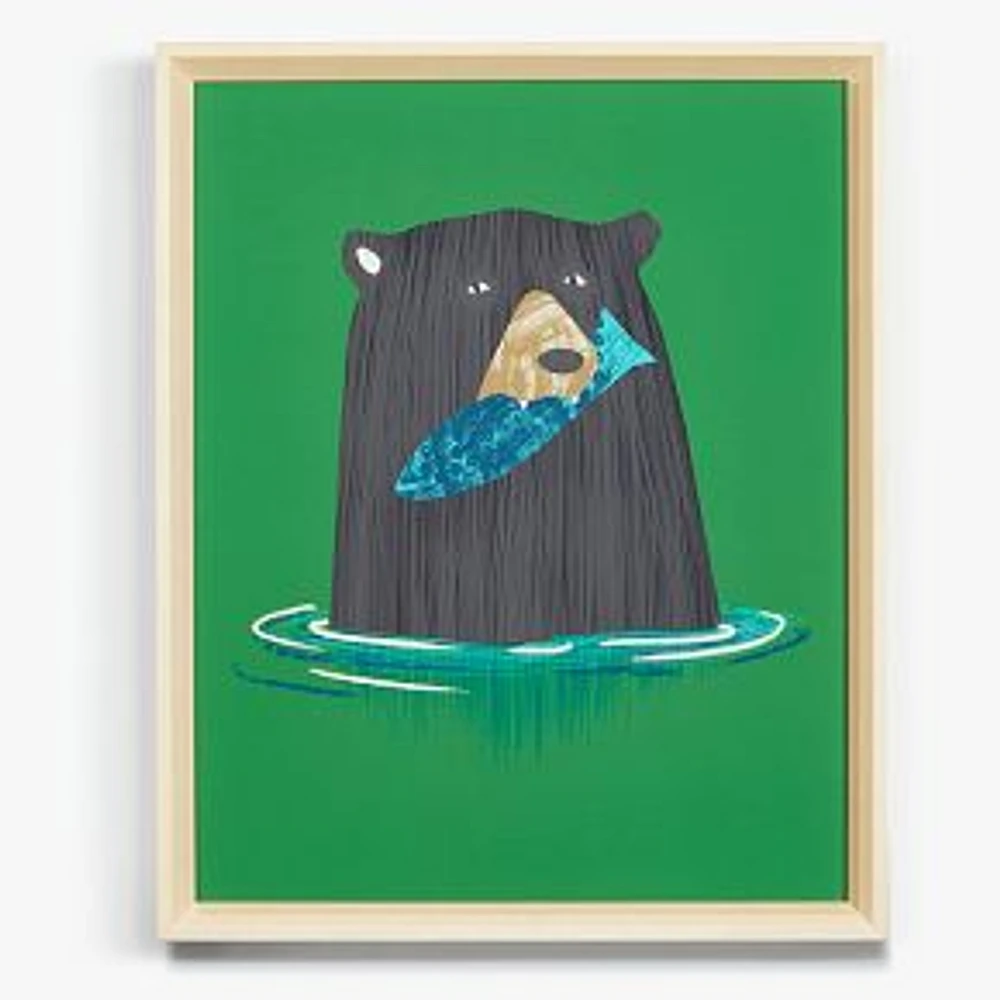 A Bear And His Fish Medium Framed Art by Wallshoppe