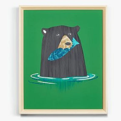 A Bear And His Fish Medium Framed Art by Wallshoppe