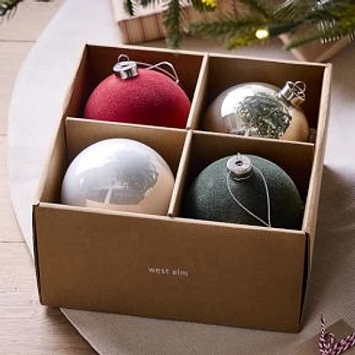 Festive Glass Ball Ornament, Set of 4