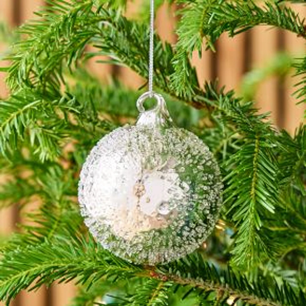 Glitter Beaded Ball Ornament, Pewter