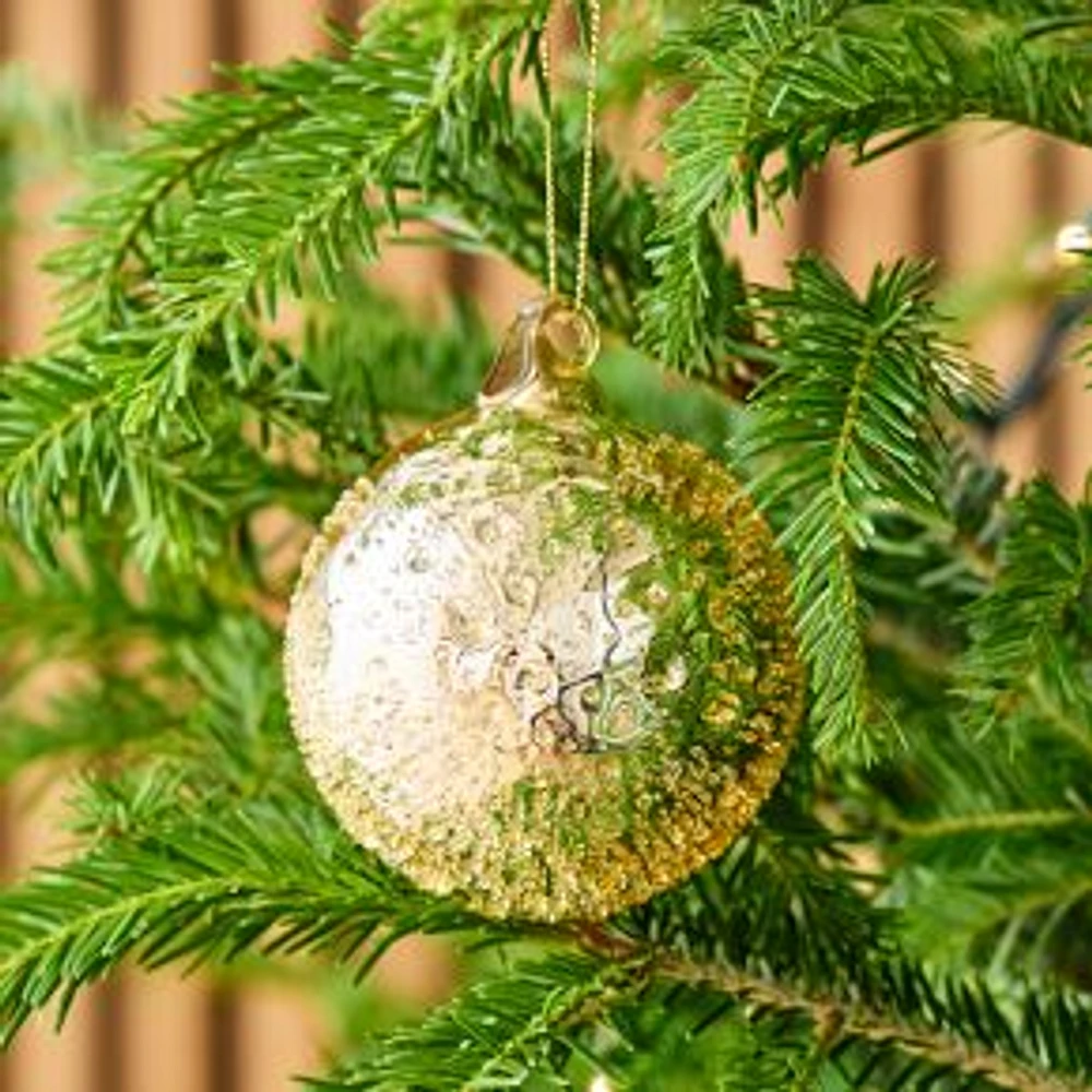 Glitter Beaded Glass Ball Ornament, Gold