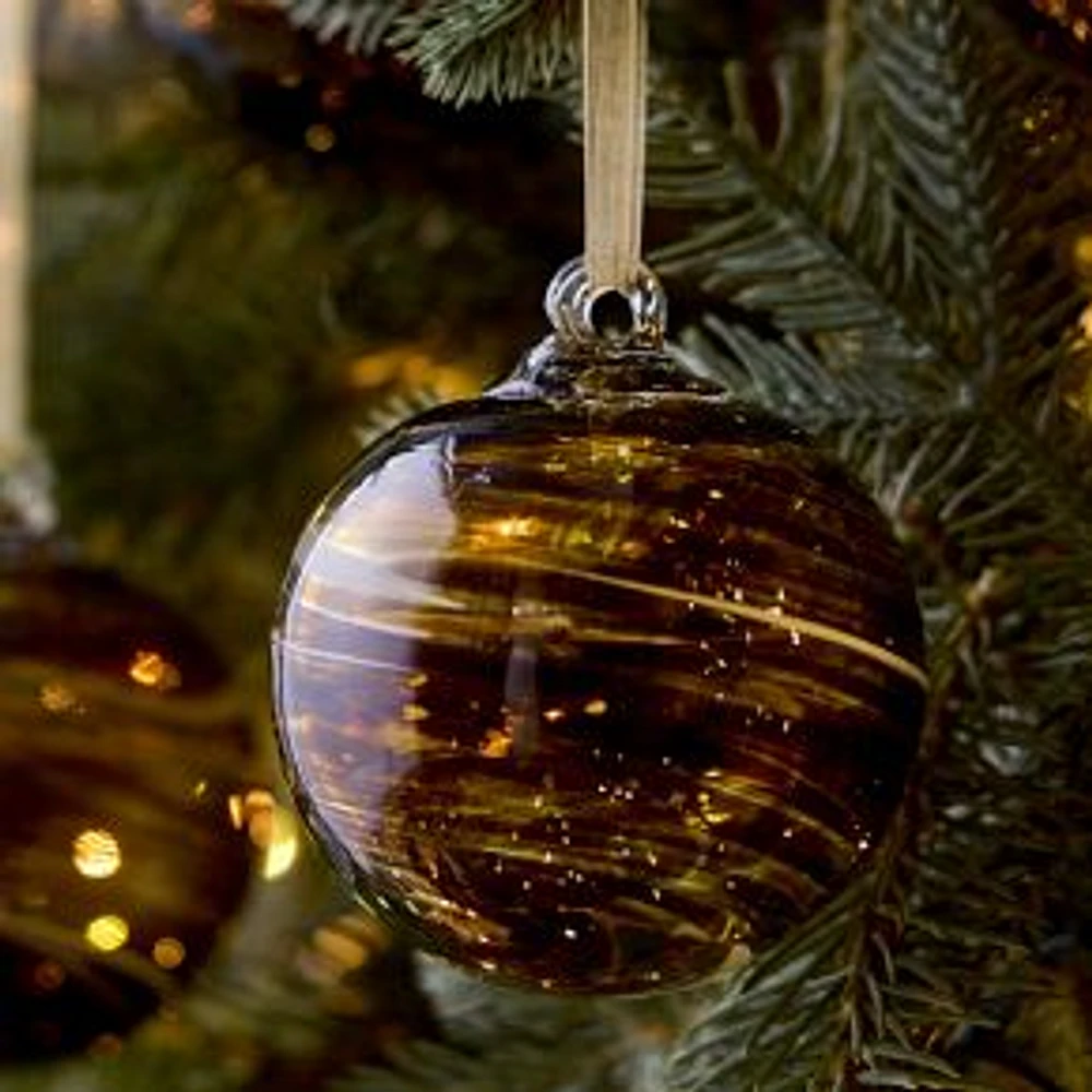 Glass Marbled Small Ball Ornament, Brown, Set of 4