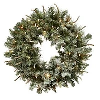 Pre-Lit Faux Frosted Wreath, Green/White