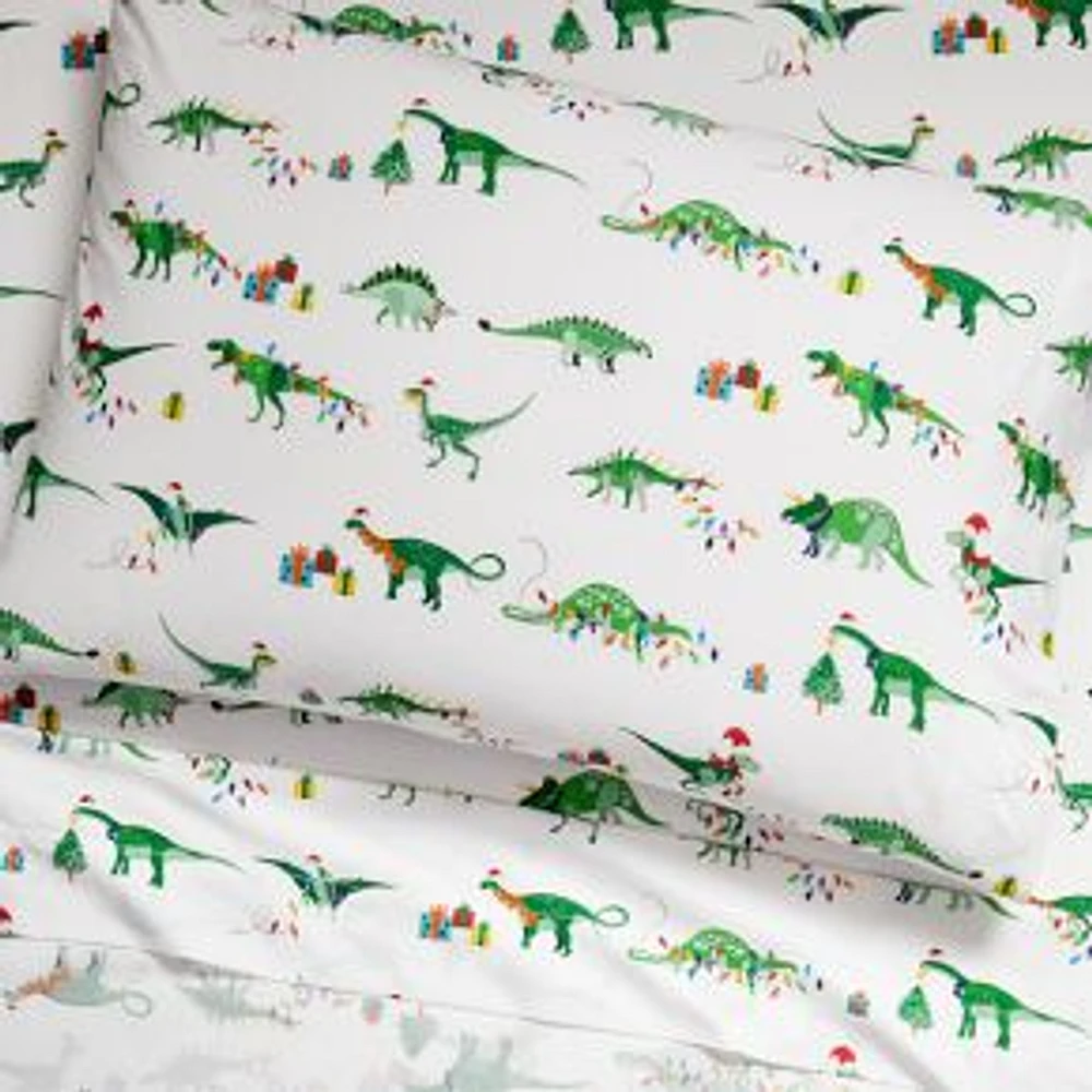 Christmas Dino GID Sheet Set, Multi, Individual Standard Pillowcase