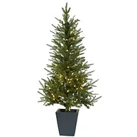 Pre-Lit Faux Potted Green Tree w/ Planter, 4.5', Green