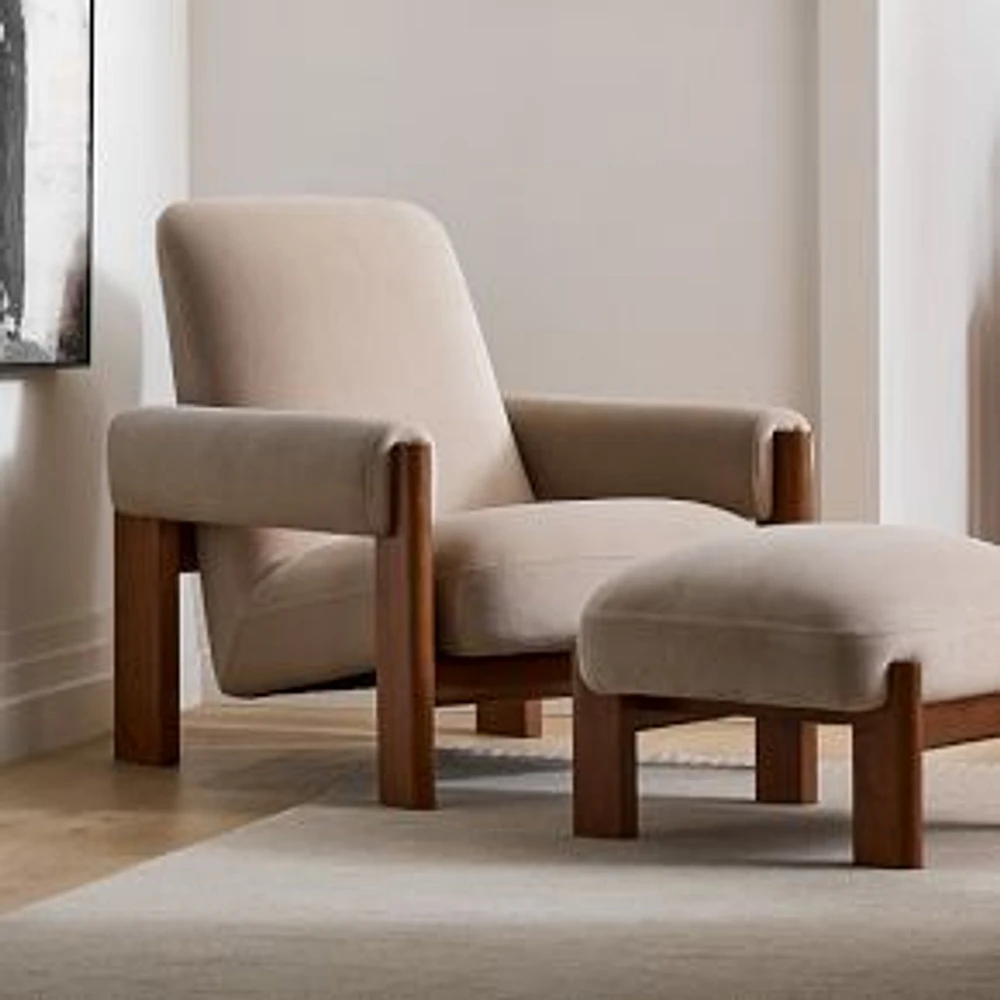 Nils Chair + Ottoman Set, Deluxe Velvet, Clay, Cool Walnut