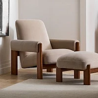 Nils Chair + Ottoman Set, Deluxe Velvet, Clay, Cool Walnut