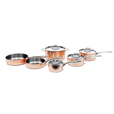 Copper Tri-Ply Cookware, Hammered, 10-Piece Set