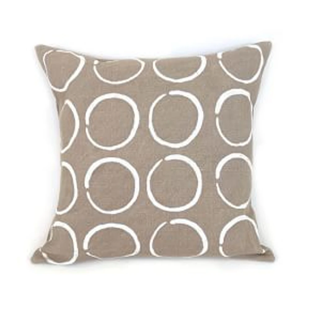 Sadza Batik Pillows, Circles, Taupe + White