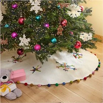 Felt Multi Snowflakes Tree Skirt with Pom Poms