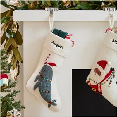 Santa & Friends Felt Stockings Narwhal with Lights