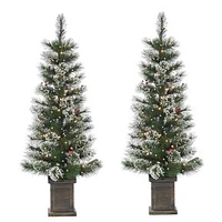 Pre-Lit Faux Potted 4' Trees, Set of 2