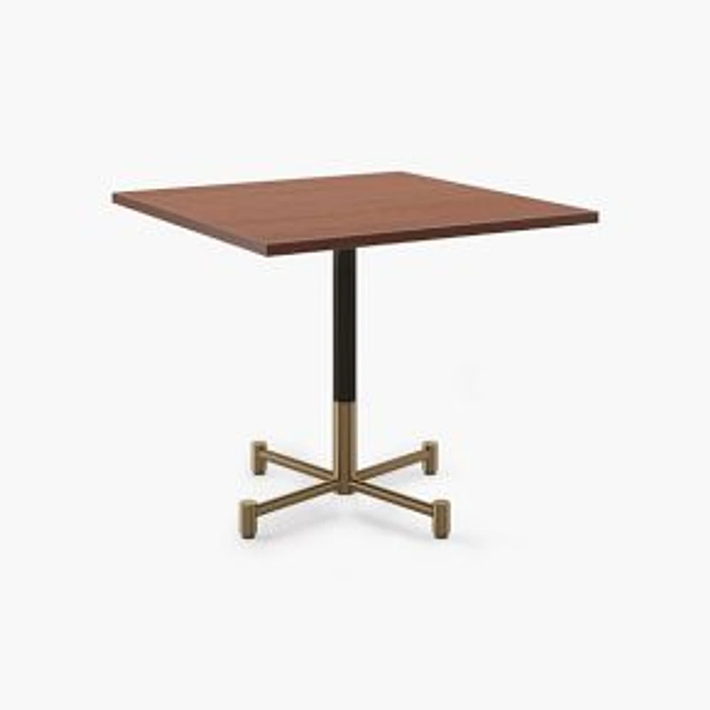 Restaurant Table, Top 36" Square, Dark Walnut, Dining Height 4 Branch Base, Bronze/Brass