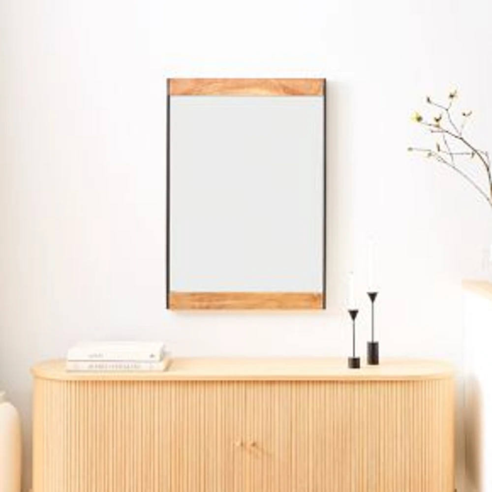 Industrial Wood Wall Mirror, Mango, 24"Wx36"H