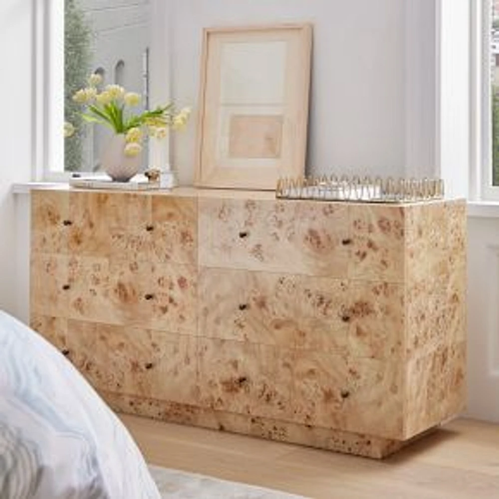 Burl 6 Drawer Dresser, Burl Wood