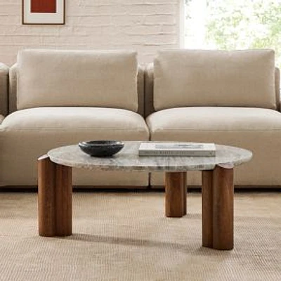 Lorraine 36" Coffee Table, Cool Walnut, Neutral Marble