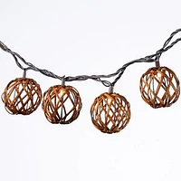 Decorative 10Pcs Rattan String Light, Brown Wire, Dia.6.6Cm, Sphere