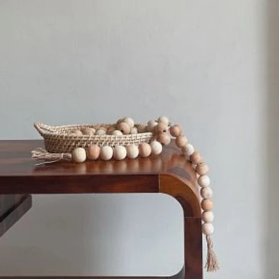 Farmhouse Wooden Beads with Jute Tassels