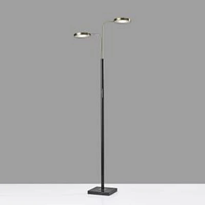 2 Light Led Floor Lamp, Metal, Brass/Black