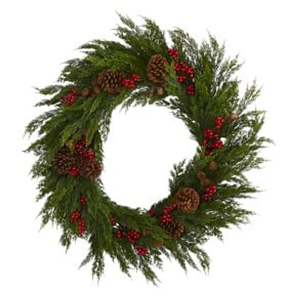 Faux Cypress w/ Berries & Pinecones Wreath, 32", Multi