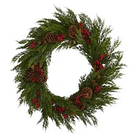 Faux Cypress w/ Berries & Pinecones Wreath, 32", Multi