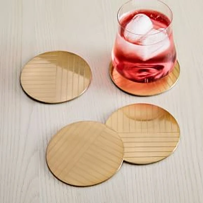 Linear Brass Coasters, Set of 4, Antique Brass