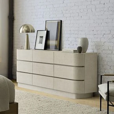 Solstice 76" Raffia 9 Drawer Dresser, Whitewash