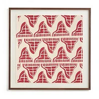 Dwell Wall Art, Walnut Wood Frame, Block Print Textile, 30x30