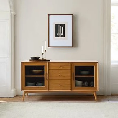 Mid-Century 58" Glass Door Sideboard, Acorn