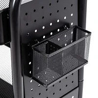 Rolling Craft Cart With Wheels Pegboard Shelf And Metal Basket, Black