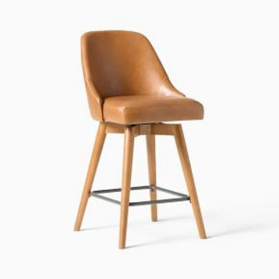 Chip & Dent: Mid-Century Swivel Stool, Saddle Leather, Acorn