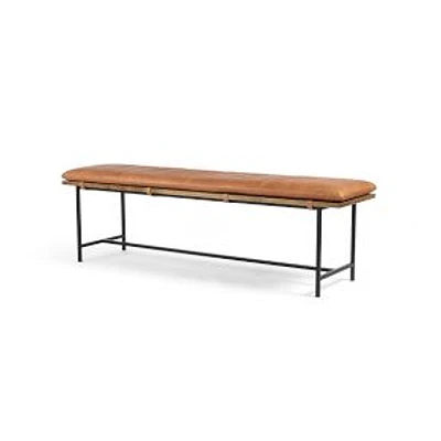 Gabine Accent Bench, Brandy Leather, Midnight Iron