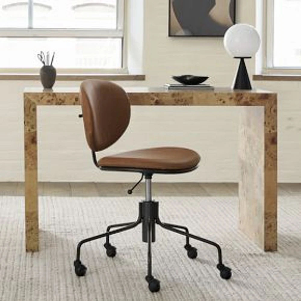 Flynn Office Chair, Ludlow Leather, Sesame, Dark Bronze