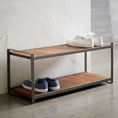 Industrial 2-Shelf Shoe Rack, Wood + Steel,