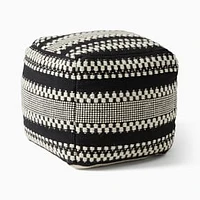 Variegated Stripe Pouf, Black, 16"x16"x17"