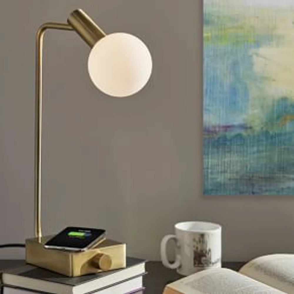 Modern Deco LED Charging Table Lamp + USB, Brass