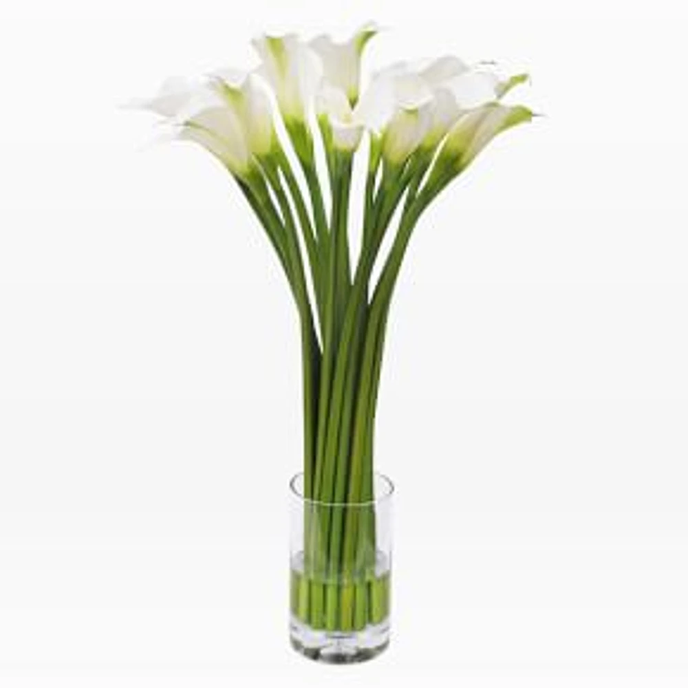 Faux Calla Lily in Cylinder Vase, White